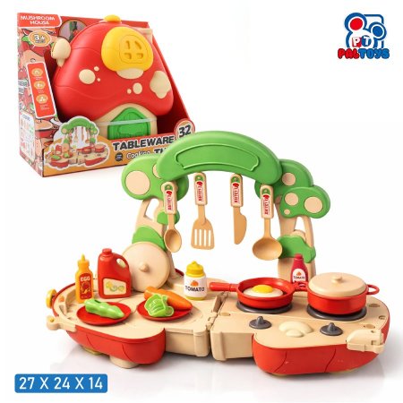 طقم مطبخ ألعاب فطر 2×1 مع أدوات طبخ وإكسسوارات (Mushroom Kitchen Playset)